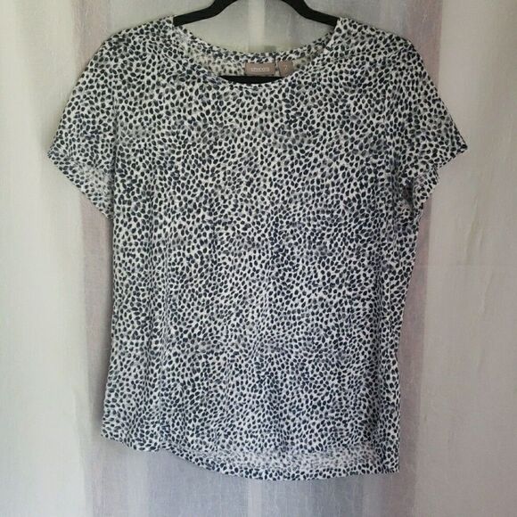 Chicos Short Sleeve Blouse Top Semi Sheer Cotton Blend Women's Size 2 US L - Picture 1 of 8